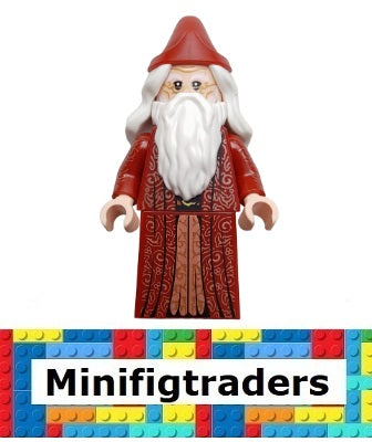 76435 Albus Dumbledore - Dark Red Robe, White Hair, Printed Arms (hp488)