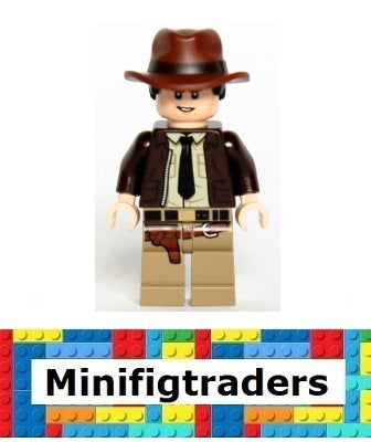 77012 Indiana Jones - Dark Brown Jacket, Black Tie, Reddish Brown Dual Molded Hat with Hair, Light Nougat Hands (iaj046)