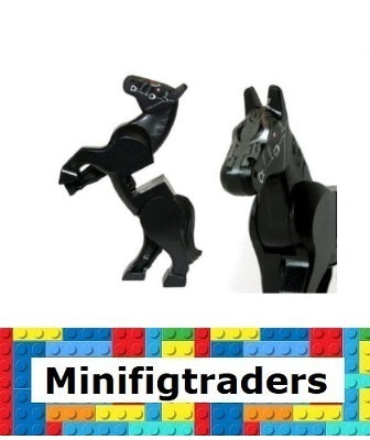 9472 Horse, Movable Legs with Dark Red Eyes, White Pupils and Pearl Dark Gray Bridle Pattern (10352c01pb02)