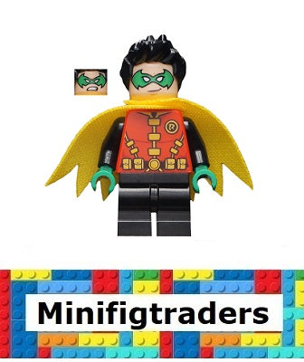 76159 Robin - Green Mask and Hands, Black Medium Legs, Yellow Scalloped Cape (sh651)